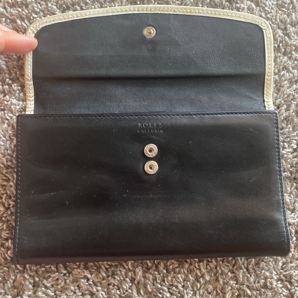 Rolfs Calfskin Leather Vintage Black Trifold Women’s Wallet, White Bow Italy - Picture 4 of 15